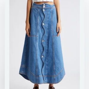 FARM Rio Wave Denim Maxi Skirt EUC
